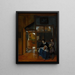a woman preparing bread and butter for a boy - Pieter de Hooch — framed artwork on a wall