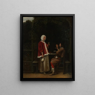 Pieter De Hooch - A Woman and Two Men in an Arbor.webp