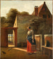 a woman cleaning with a bucket in a backyard - Pieter de Hooch — artwork view