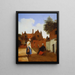 Delft Couryard in the Evening, a Woman Spinning - Pieter de Hooch — framed artwork on a wall