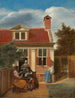 Personajes en un patio detrás de una casa - Pieter de Hooch — vista de la obra
