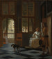 a man handing a letter to a woman in the entrance hall of a house - Pieter de Hooch — artwork view