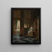 a man handing a letter to a woman in the entrance hall of a house - Pieter de Hooch — framed artwork on a wall