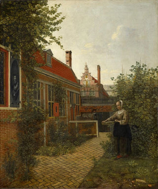 Pieter De Hooch - Woman with a Basket of Beans in a Kitchen Garden.webp