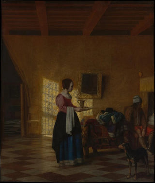 Pieter De Hooch - Woman with a Water Pitcher and a Man by a Bed.webp