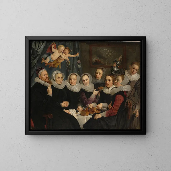 Théodore Schrevelius et sa famille à table - Pieter Fransz de Grebber — framed artwork on a wall