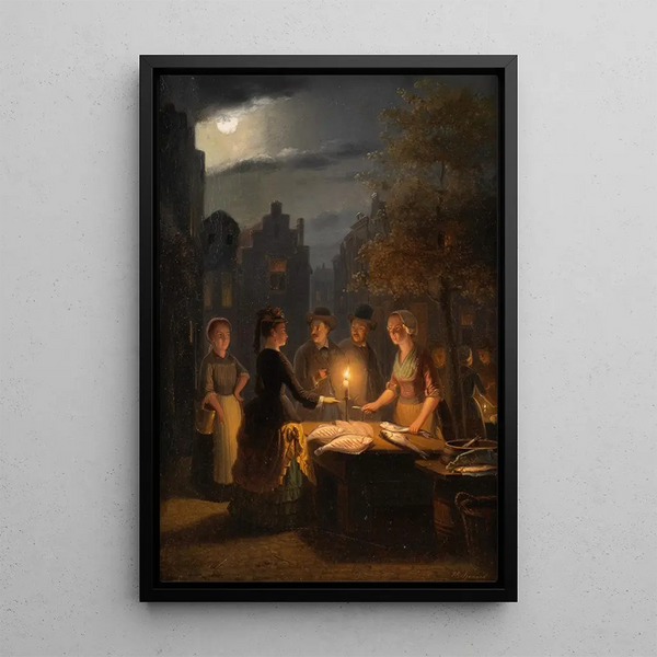 En el mercado nocturno - Pieter Gerardus Sjamaar — cuadro enmarcado en la pared