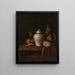 a finely chiseled silver ginger jar, a pocket watch, a nautilus shell, a vermeil goblet, a kingfisher fruit, and other objects on a partially draped marble ledge - Pieter Gerritsz van Roestraeten — framed artwork on a wall