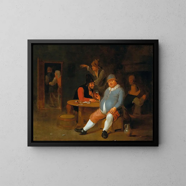 a tavern interior with peasants - Pieter Harmensz Verelst — framed artwork on a wall