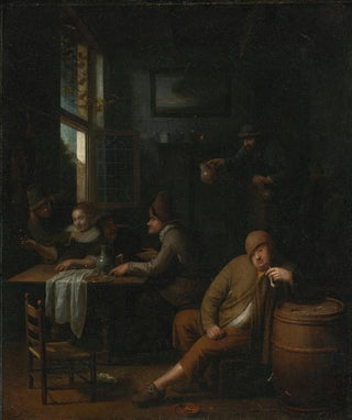 Pieter Harmensz Verelst - A tavern interior with figures drinking at a table and a man smoking a pipe.webp