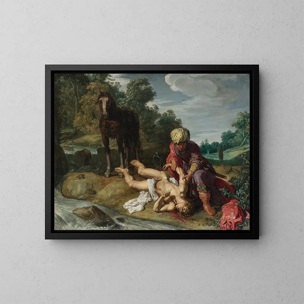 The Good Samaritan - Pieter Lastman — framed artwork on a wall