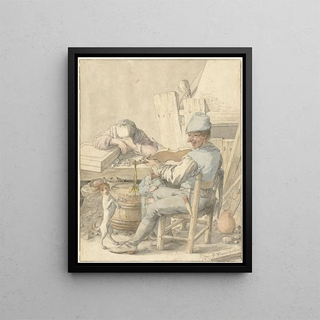 Pieter Moninckx - Interieur met vioolspelende man slapende vrouw en dansende hond.webp