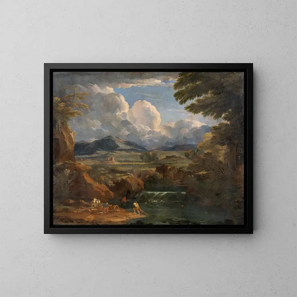 Paisaje italiano con río - Pieter Mulier el Viejo — cuadro enmarcado en la pared