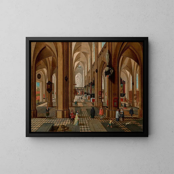 Interior of the Antwerp Cathedral - Pieter Neeffs the Younger — framed artwork on a wall