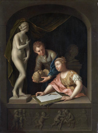 Pieter Van Der Werff - A Girl Drawing and a Boy near a Statue of Venus.webp