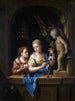 Dos niñas con flores cerca de una estatua de Cupido - Pieter van der Werff — vista de la obra