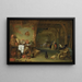 interior de granero con un bodegón de pescado en un plato, un col, macetas de barro y cobre y otros utensilios de cocina - Pieter de Bloot — cuadro enmarcado en la pared