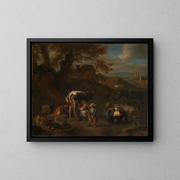 Scene of Shepherds - Pieter van Bloemen — framed artwork on a wall