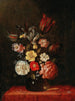 de rosas, tulipanes e iris en un jarrón de cristal - Pieter van de Venne — vista de la obra