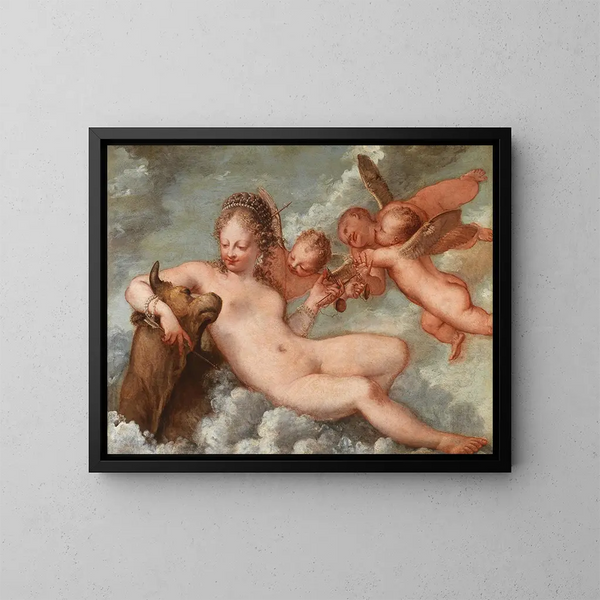 de Venus acompañada de la Balanza y del Toro - Pietro Liberi — cuadro enmarcado en la pared