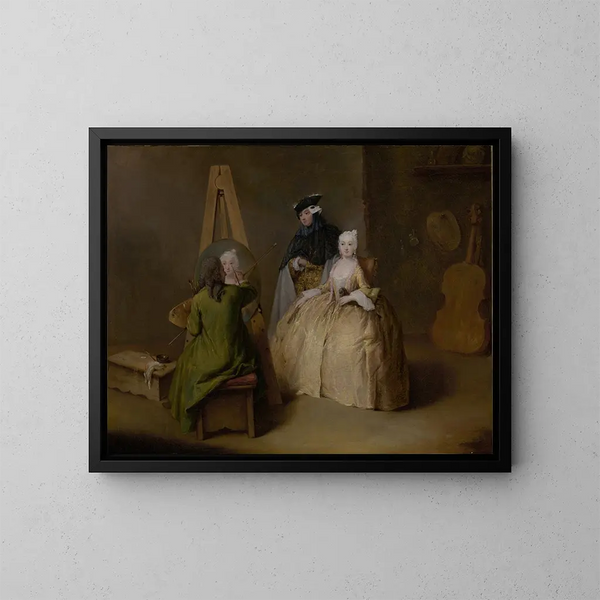 El pintor en su taller - Pietro Longhi — cuadro enmarcado en la pared