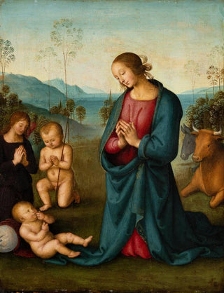 Pietro Perugino - Madonna the Infant St John and an angel worshiping the Christ Child.webp