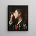Girl looking through a telescope - Pietro Rotari — framed artwork on a wall