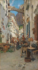 Calle con terrazas en Amalfi - Pietro Scoppetta — vista de la obra
