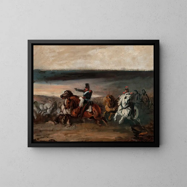 Ataque de la artillería francesa - Piotr Michałowski — cuadro enmarcado en la pared