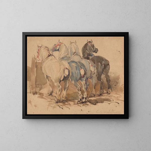 Caballos en el comedero - Piotr Michałowski — cuadro enmarcado en la pared