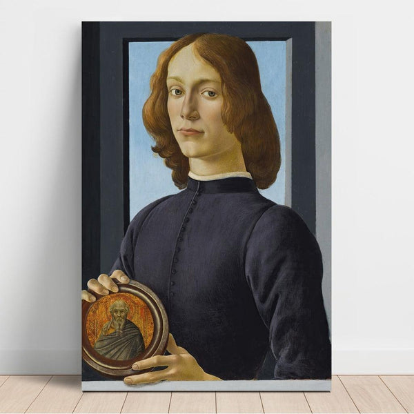 Portrait d'un jeune homme tenant un médaillon - Sandro Botticelli | Reproduction Tableau Décoration murale affiche copie