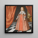 Portrait of a young girl in front of a draped red curtain, a landscape beyond - Dutch School — framed artwork on a wall