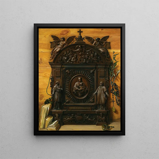 Prospero Mallerini - A Trompe Loeil Still Life Of A Portable Wooden Altar With A Rosary A Hand Bell And Books Lying On The Ledge Beside.webp