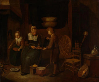 Quirijn Van Brekelenkam - Old woman baking pancakes with two children.webp