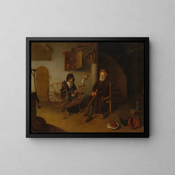 La hiladora - Quirijn van Brekelenkam — cuadro enmarcado en la pared