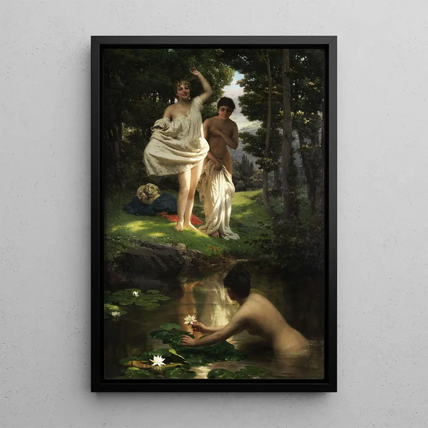 Jóvenes chicas bañándose en una fuente forestal - Raffaele Giannetti — cuadro enmarcado en la pared