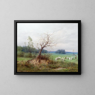 Raimund Ritter von Wichera - Flock of Sheep with Shepherd in an Open Landscape.webp
