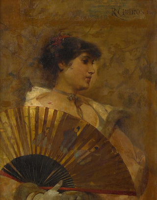 Raphael von Ambros - A young woman with Japanese fan.webp