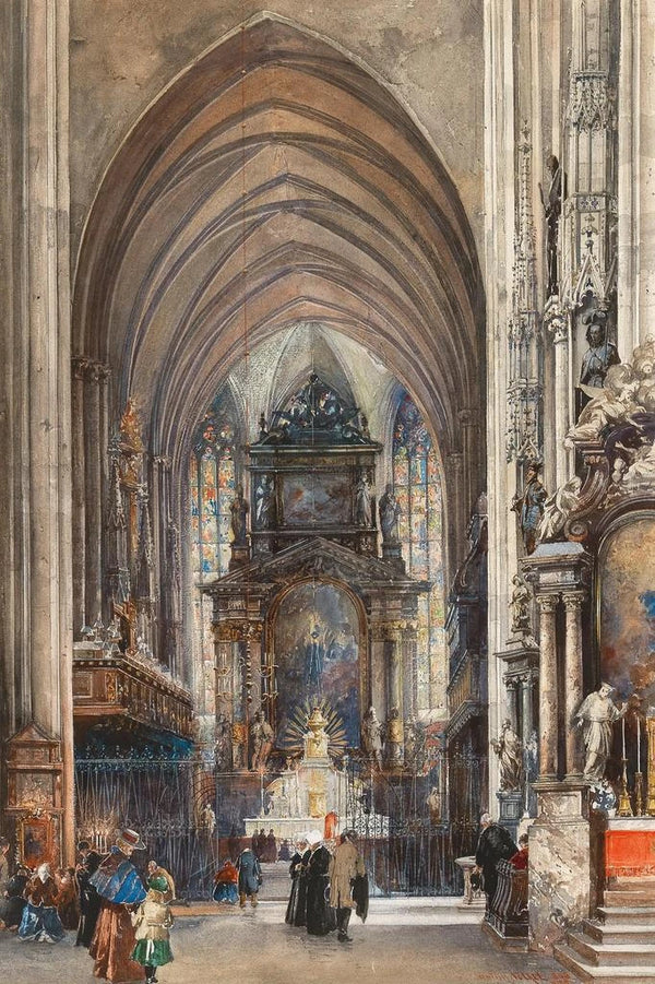 L'intérieur de Saint-Étienne with the high altar and the figurative staff - Reinhold Völkel — framed artwork on a wall