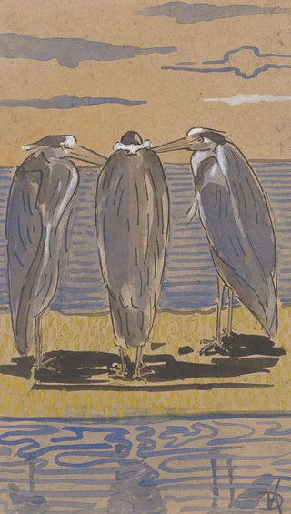 Reinier Willem Petrus de Vries - Drie reigers op een dijk.webp