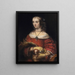 Retrato de una dama con un perro de bolsillo - Rembrandt van Rijn — cuadro enmarcado en la pared