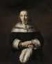 Retrato de una dama con un abanico de plumas de avestruz - Rembrandt van Rijn — vista de la obra