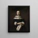 Retrato de una dama con un abanico de plumas de avestruz - Rembrandt van Rijn — cuadro enmarcado en la pared