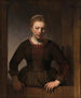 Young woman at a half-open door - Rembrandt van Rijn — artwork view