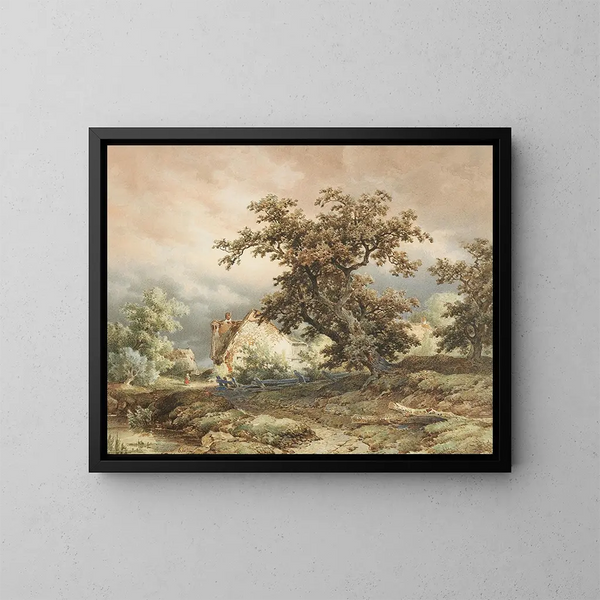 la casa campesina y roble - Remigius Adrianus van Haanen — cuadro enmarcado en la pared