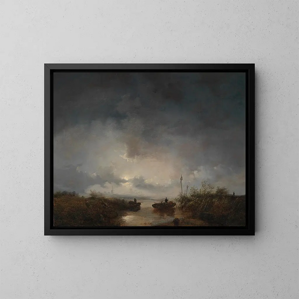 Pescadores en una noche de luna - Remigius Adrianus van Haanen — cuadro enmarcado en la pared