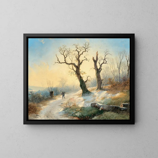 Regreso a casa en invierno - Remigius Adrianus van Haanen — cuadro enmarcado en la pared
