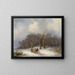 Winter landscape painting with horse-drawn sleigh - Remigius Adrianus van Haanen — framed artwork on a wall