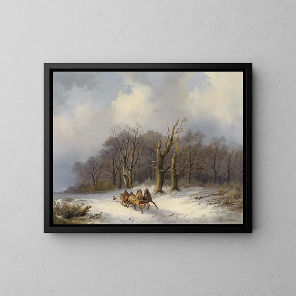 Paisaje de invierno con trineo de caballos - Remigius Adrianus van Haanen — cuadro enmarcado en la pared