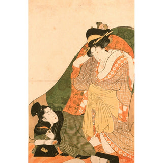 Reproduction Amants sous un futon ; image d'ouverture d'un ensemble érotique - Kitagawa Utamaro
